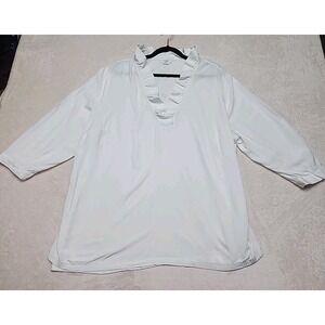 Crown‎ & Ivy Plus Women's Top Size 2X  White Ruffle V Neck Tunic Blouse